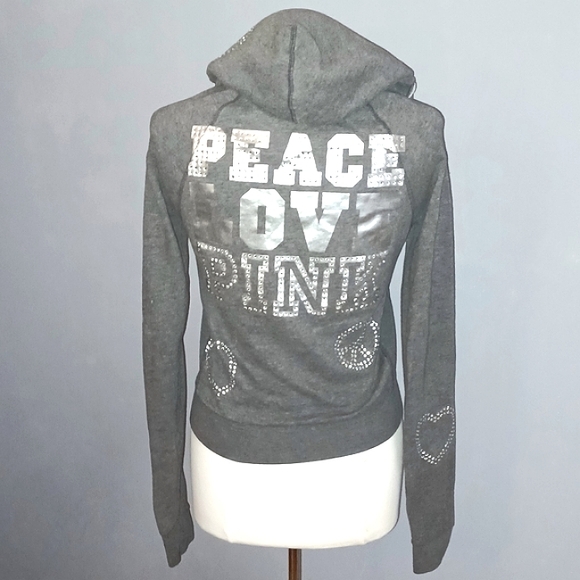 PINK Victoria's Secret Jackets & Blazers - ⏳️LAST CHANCE AT THIS PRICE!!⏳️ PINK VS RARE 'Peace+Love' Zipup Hoodie